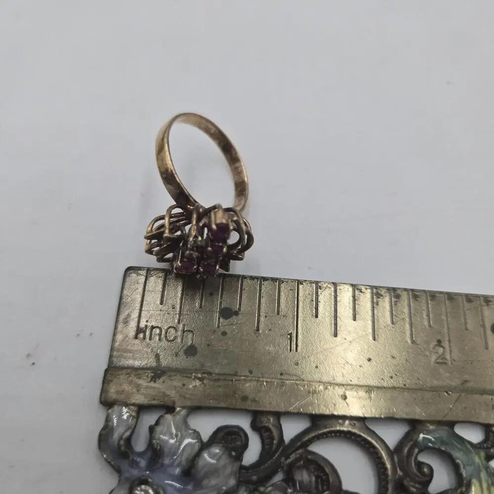 Vintage 14k HGE Purple Red Clear Stone Cocktail Multi Layer Ring Sz 7.75 Glam